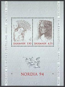 Дания, 1992, Выставка почтовых марок, Фрески, блок